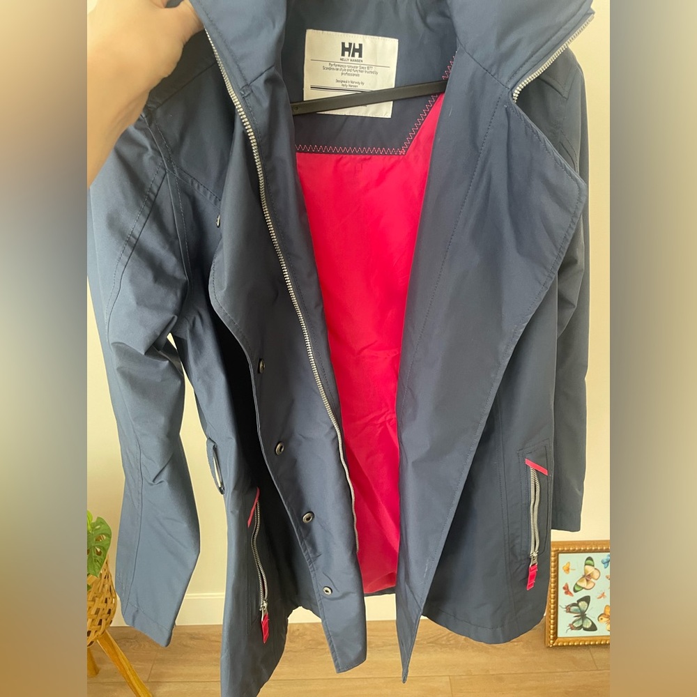 Helly Hansen navy and pink mid length rain jacket size small